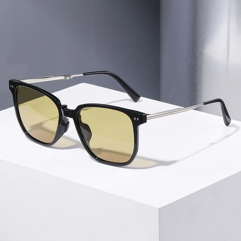 Faltbare Polarisierte Sonnenbrille Für Herren Quadratischer Großer Rahmen Kunststoff Metall UV400 Schutz Mode Outdoor