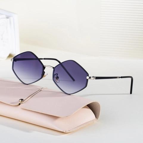 Moderne Unregelmäßige Polygon Sonnenbrille Für Damen Geometrischer Metallrahmen Verlaufsgläser Mode UV400 Schutz Brille