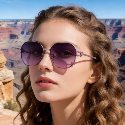 Sunglasses Oversized Geometric Polygon Metal PC Frame UV400 Protection Fashion Gradient Lens For Women Men