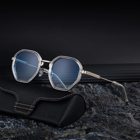 Men Polygon Sunglasses Retro Octagon Metal Frame UV400 PC Gradient Lenses Outdoor Fashion Eyewear High Quality