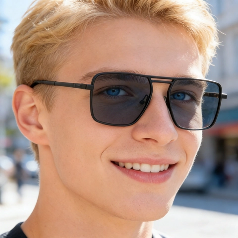 Retro Square Sunglasses For Men Metal Frame PC Lens Double Bridge UV400 Protection Fashion Driving Eyewear