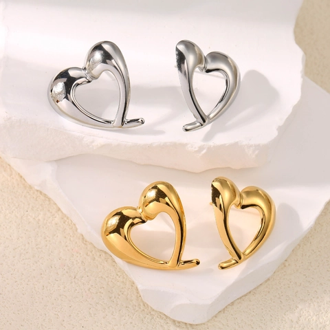 Orecchini A Lobo Cuore Cavo Goccia D'acqua Triangolo Acciaio Inossidabile Geometrico Minimalista Vintage Per Donne