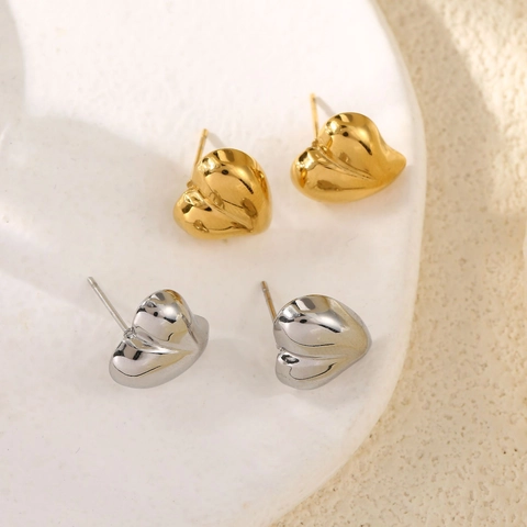 Stainless Steel Heart Square Geometric Stud Earrings Polished Mirror Finish Minimalist Jewelry For Women