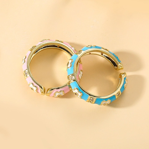 Bague Ajustable Fleur Femme Émail Coloré Acier Inoxydable Bijoux Mode Doux Zircon Bague Ouverte Non Décolorante
