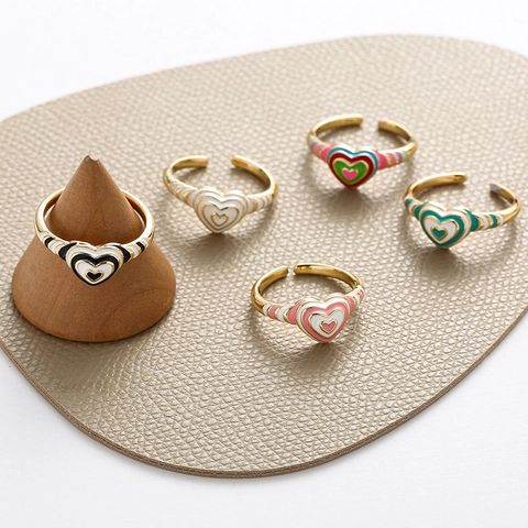 Heart Enamel Ring Stainless Steel Adjustable Open Colorful Drip Oil Y2K Aesthetic Fashion Jewelry Women