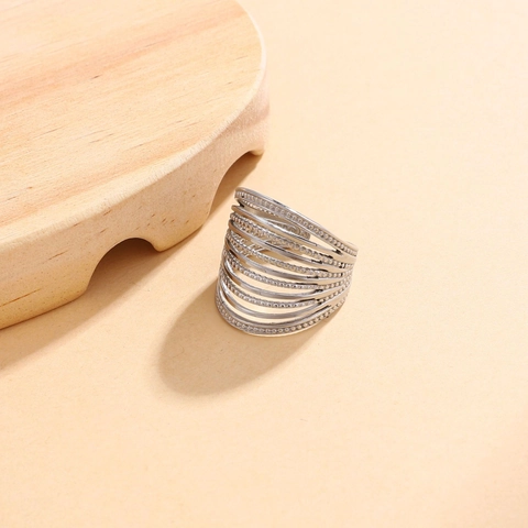 Anillo Multistrato In Acciaio Inossidabile Fascia Larga Design A Strisce Regolabile Aperto Gioielli Geometrici Moderni