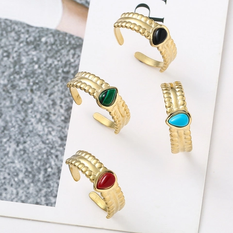 Bague Goutte Deau Acier Inoxydable Ajustable Ouverte Minimaliste Bohème Bijou Texturé Pour Femmes