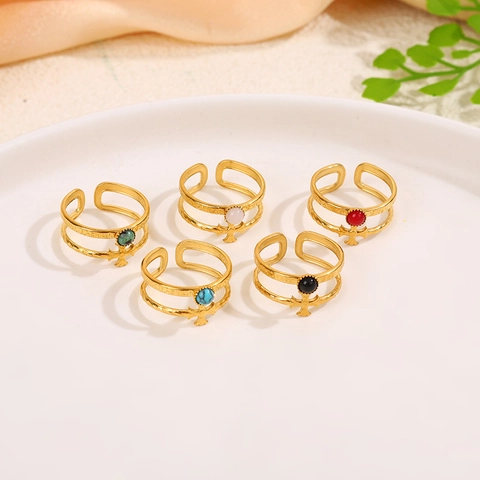 Vintage Cross Ring Stainless Steel 18K Gold Plated Double Layer Open Adjustable Bohemian Palace Style Jewelry For Women
