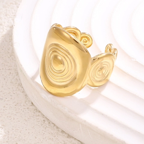 Vergoldeter Edelstahlring Mit Wasserwellen Konzentrischer Spiralstruktur Verstellbarer Offener Geometrischer Minimalistischer Schmuck
