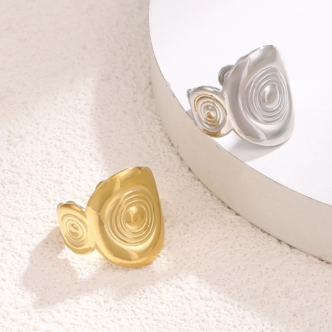 Vergoldeter Edelstahlring Mit Wasserwellen Konzentrischer Spiralstruktur Verstellbarer Offener Geometrischer Minimalistischer Schmuck