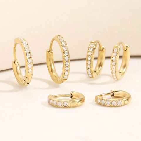 Roestvrijstalen Huggie Oorbellen 14K Verguld Zirkonia Inleg Franse Luxe Stijl Sieraden Voor Dames