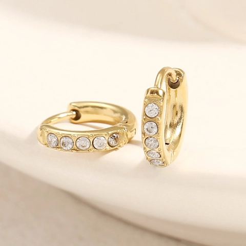Roestvrijstalen Huggie Oorbellen 14K Verguld Zirkonia Inleg Franse Luxe Stijl Sieraden Voor Dames