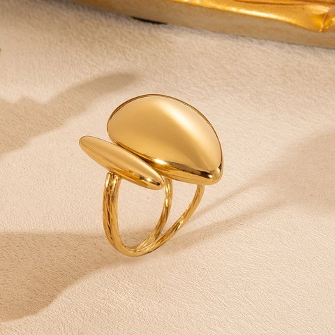 Bague Goutte D'Eau Géométrique Acier Inoxydable Or Personnalisé Ouverte Ajustable Bijoux De Mode Asymétriques Femmes