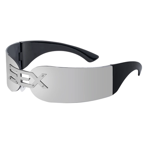 Futuristische Wraparound Sonnenbrille Für Damen Herren Punk Cyberpunk Y2K Shades Metallbrücke UV400 Schutz Modebrille
