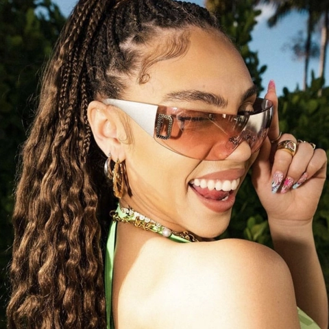Gafas de Sol Escudo Oversize Y2K para Mujer Hombre sin Marco Decoración Strass Metal Vintage Protección UV400