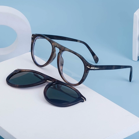 Retro Navigator Magnetic Clip-on Sunglasses Set UV400 Protection Anti-Blue Light PC Frame Metal Arrow Detail Double Bridge Eyewear For Men Women