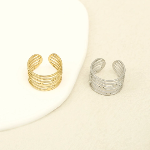 Anelli Aperti Geometrici Irregolari Acciaio Inossidabile Placcato Oro Minimalista Traforato Croce A X Texture Martellata Regolabile Per Donne