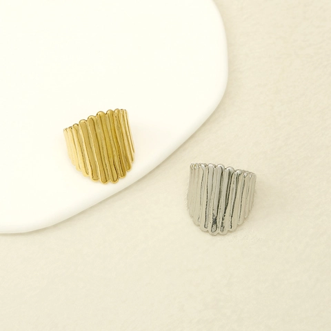 Minimalist Adjustable Open Ring Stainless Steel Geometric Vertical Stripes Hammered Texture Fashion Jewelry For Women