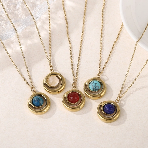 Collana Con Pendente In Pietra Naturale Placcata Oro Acciaio Inossidabile Spirale Geometrica Gioielli Vintage Da Donna