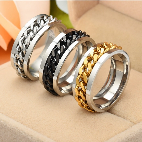 Anello A Catena Rotante In Acciaio Inossidabile Da Uomo Punk Hip Hop Spinner Apribottiglie Gioielli