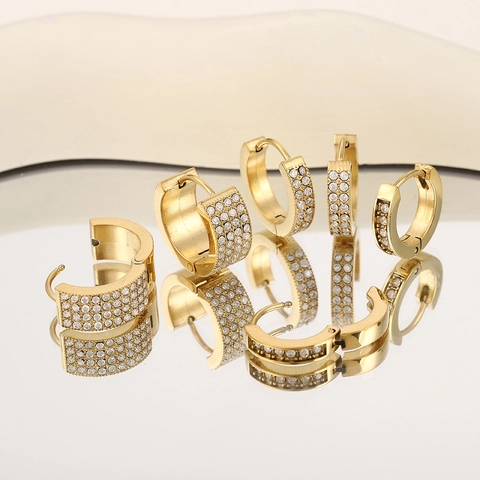 Gold Plated Edelstahl Strass Creolen Für Damen Minimalistisch Mehrlagige Pave Strass Ohrenschnalle Schmuck