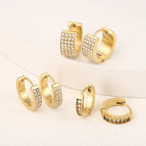 Gold Plated Edelstahl Strass Creolen Für Damen Minimalistisch Mehrlagige Pave Strass Ohrenschnalle Schmuck