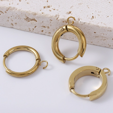 Fornituras Para Pendientes De Aro Redondos De Acero Inoxidable Chapado En Oro Hebilla De Resorte Con Lazo Para DIY