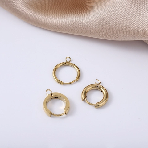 Fornituras Para Pendientes De Aro Redondos De Acero Inoxidable Chapado En Oro Hebilla De Resorte Con Lazo Para DIY