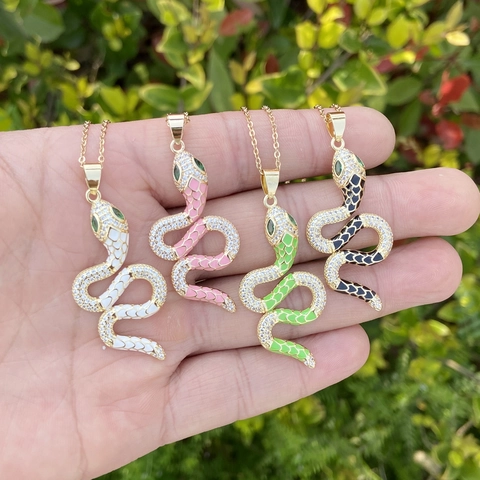 Collier Pendentif Serpent Cuivre Micro Pavé Zircone Émail Forme Animale Bijoux De Luxe Vintage Pour Femmes