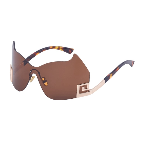 Women Oversized Rimless Sunglasses Metal Greek Key Hinges UV400 Windproof Shield Outdoor Cycling Fashion Eyewear