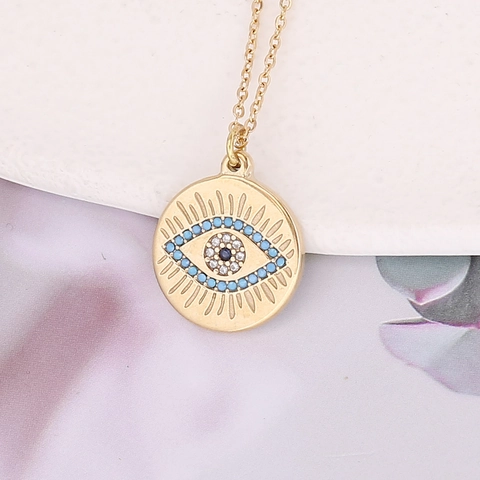 Runde Evil Eye Anhänger Halskette Edelstahl Vergoldet Strass Schutz Talisman Mode Schmuck Damen