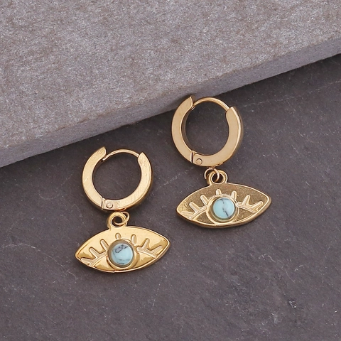 Evil Eye Creolen Edelstahl Gold Vergoldet Emaille Rhinestone Französischer Vintage Stil Damen Mode Schmuck