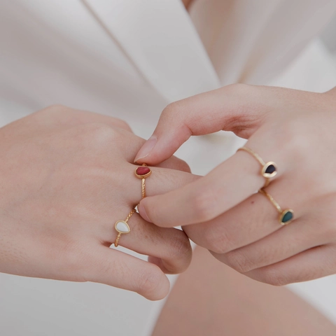 Vintage Teardrop Natural Stone Ring Titanium Stainless Steel Gold Plated Adjustable Open Finger Ring Palace Luxury Style