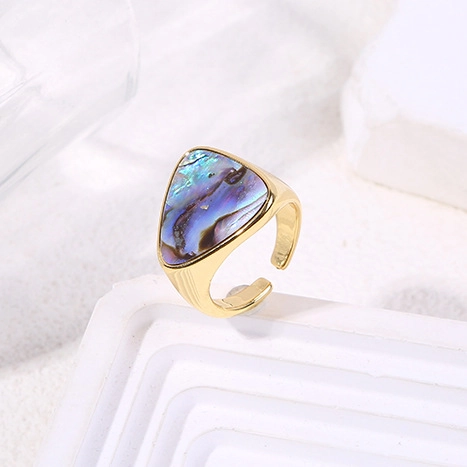 Geometric Triangle Abalone Shell Inlay Copper Gold Plated Adjustable Open Ring Minimalist Jewelry For Women