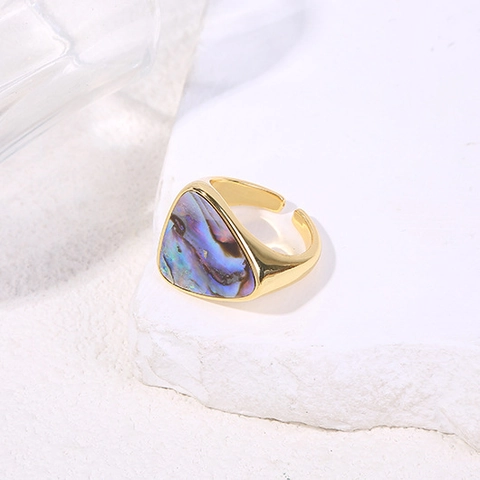 Geometric Triangle Abalone Shell Inlay Copper Gold Plated Adjustable Open Ring Minimalist Jewelry For Women