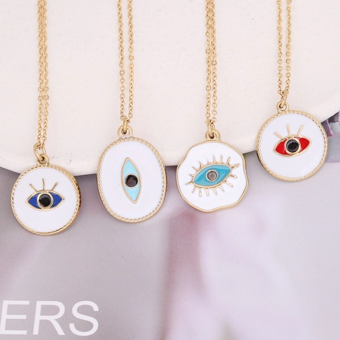 Evil Eye Anhänger Halskette Edelstahl Vergoldet Emaille Auge Schlüsselbein Kette Modeschmuck Für Damen