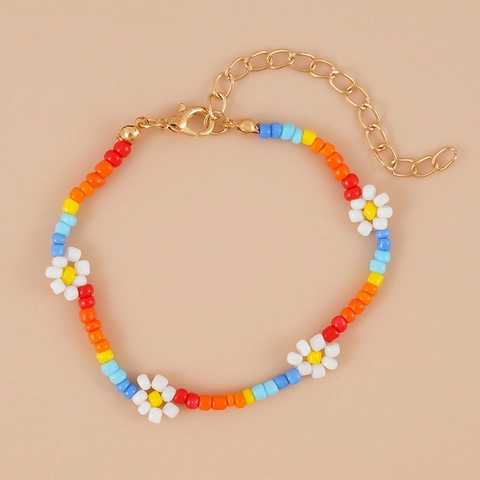Collana E Bracciale In Perline Arcobaleno Fatti A Mano Con Margherita Bianca Per Donna Gioielli Boho Estivi