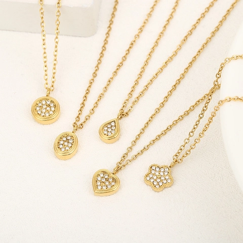 Collana Con Pendente Cuore Goccia In Acciaio Inossidabile Placcato Oro Zirconia Scintillante Gioielli Eleganti Da Donna