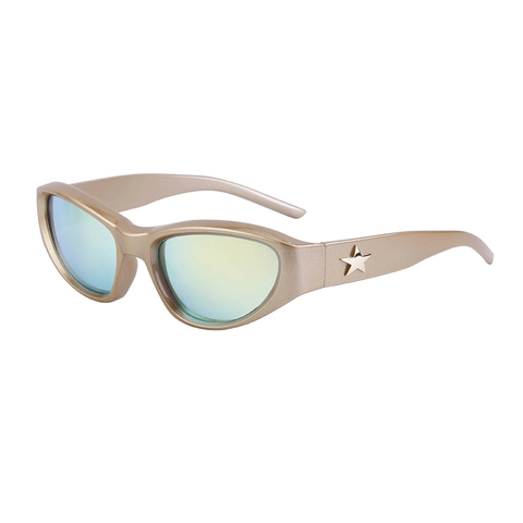 Y2K Katzenaugen Sonnenbrille Für Herren Damen Stern Dekor PC Rahmen UV400 Schutz Retro Futuristisch Radfahren Outdoor Party Brille