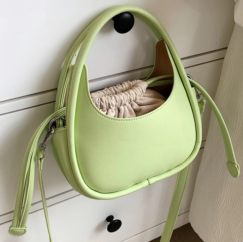 Women Moon Shape Shoulder Bag With Drawstring Inner Bag PU Leather Handbag Stylish Crossbody Bag For Women Daily Chic Bag