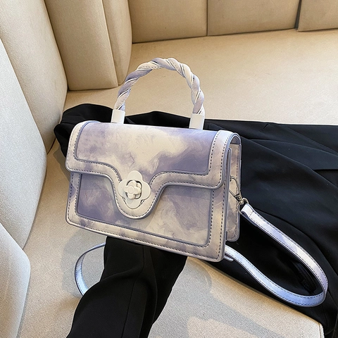 Borsa A Tracolla Da Donna Pelle PU Motivo Marmo Nuvola Chiusura Girevole Fiore Manico Intrecciato Crossbody Piccola Squadrata