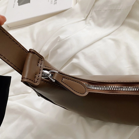 Bolso De Hombro De Media Luna Minimalista Cuero Sintético Color Sólido Retro Hobo Para Mujeres Con Hebilla Redonda