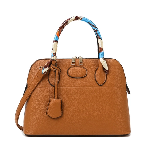 Grand Sac à Main pour Femme en Cuir PU Grain de Litchi Avec Décoration de Foulard en Soie Poignée Ensemble de Sacs à Bandoulière