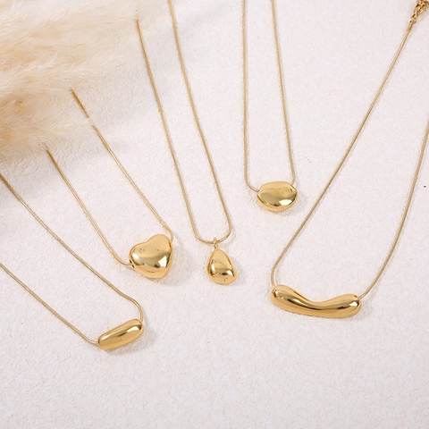 Stainless Steel Gold Plated Pendant Necklace Minimalist Heart Waterdrop Organic Geometric Snake Chain Jewelry For Women