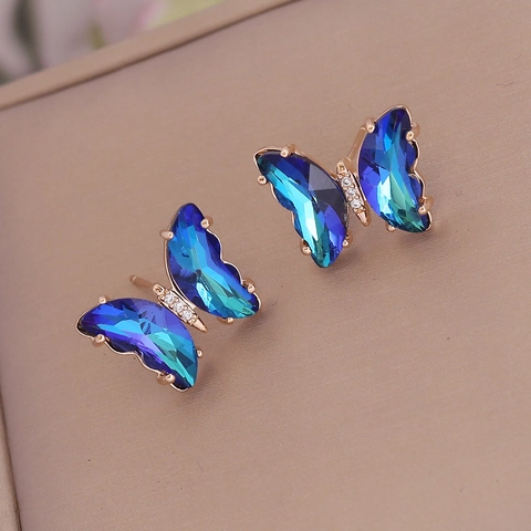 Butterfly Stud Earrings Copper Gradient Crystal Zirconia With 925 Sterling Silver Earring Post Niche Luxury For Women