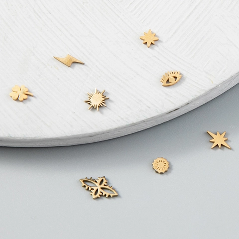 Pendentifs En Acier Inoxydable Plaqué Or Géométrique Étoile Soleil Cœur Charmes Pour Création Bijoux DIY Accessoires Faits Main