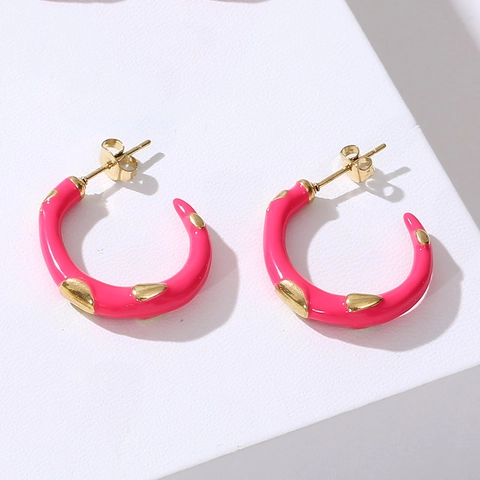 Boucles D'oreilles Créoles En Acier Inoxydable Avec Émail Coloré En Forme De C Décor De Points Dorés Bijoux Géométriques Pour Femmes