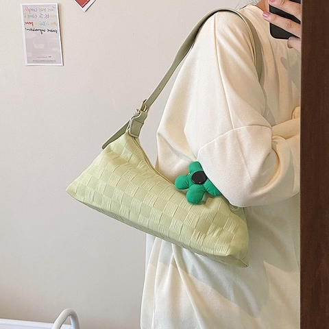 Borsa Sottobraccio Chic Da Donna Borsa A Spalla Minimalista In Tela Con Trama A Scacchi E Ciondolo Floreale Borsa Hobo