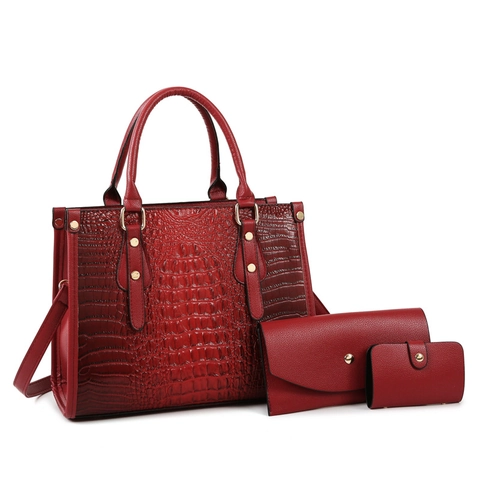 Borsa a Tracolla da Donna in Pelle PU con Motivo a Coccodrillo Borsa a Mano di Grande Capacità con Portafoglio e Porta Carte da Ufficio
