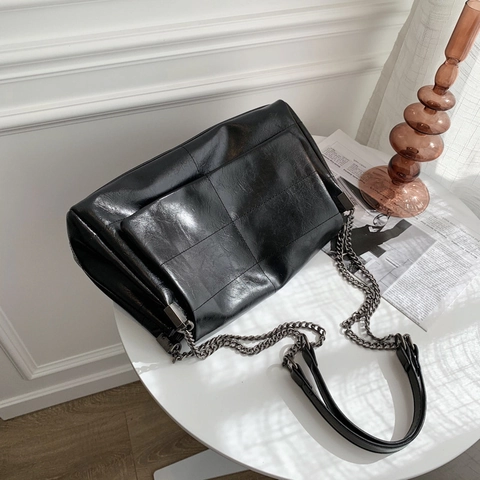 Borsa A Tracolla Retrò Grande Capacità In Morbida Pelle PU Trapuntata Con Tracolla A Catena In Metallo Per Donna